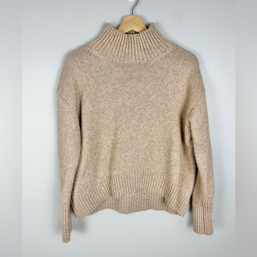 H&M Wool Blend Tan Mock Neck Sweater XS Oversized‎ Pullover Neutral Minimal